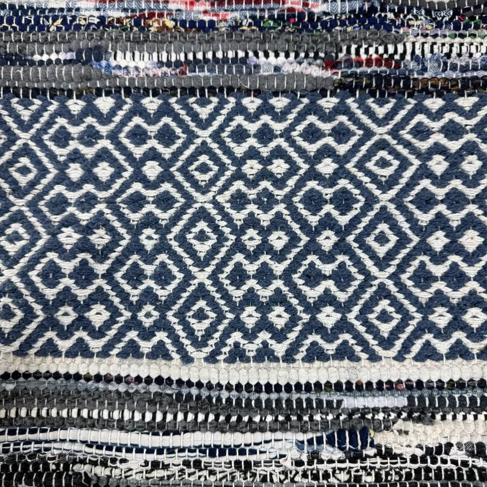 Rag‎ Rug Pillow Cover Geometric Patterned. Zip closure.  Machine washable.